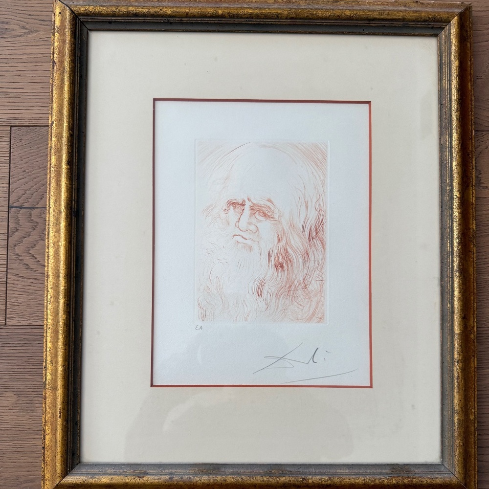 Salvador Dali 1968 Leonardo Da Vinchi Hand Signed Original Etching Painting